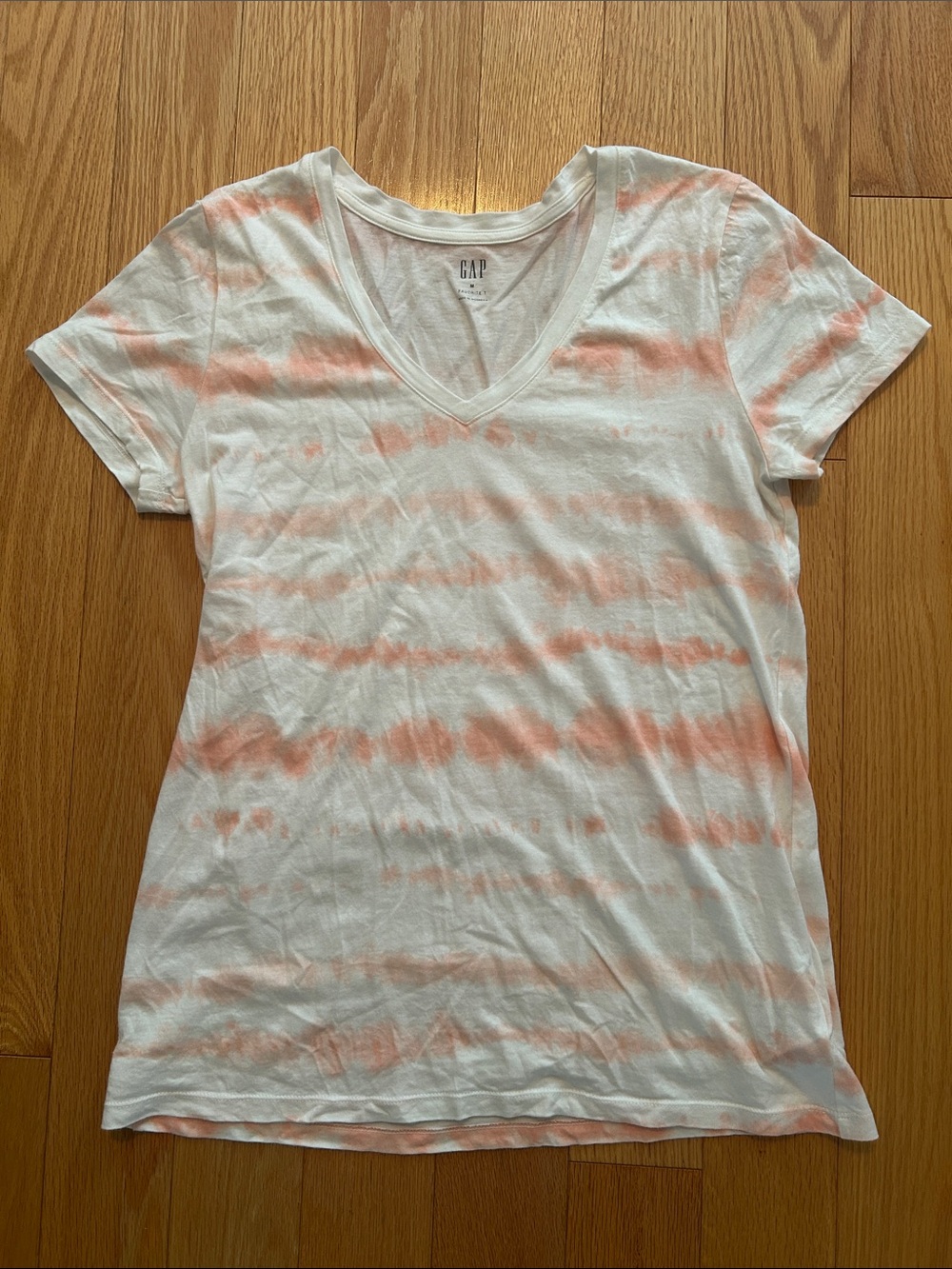 GAP V-Neck Short Sleeve Tee - White with Coral Stripes